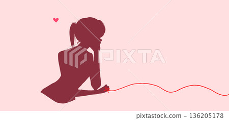 下巴繫著命運紅線的女子,剪影 下巴繫著命運紅線的女子,剪影 136205178
