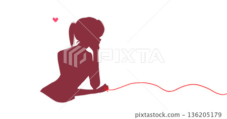 下巴繫著命運紅線的女子，剪影 136205179