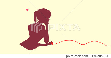 下巴繫著命運紅線的女子,剪影 下巴繫著命運紅線的女子,剪影 136205181