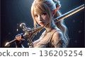 A beautiful cat-eared girl holding a sword 136205254