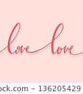 valentine seamless pattern background, love text font calligraphy hand written lettering script red color with shadow isolated on pink 136205429