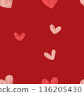 valentine seamless pattern background, cute hand drawing of heart shape in different color isolated on red background, flat minimal style 136205430