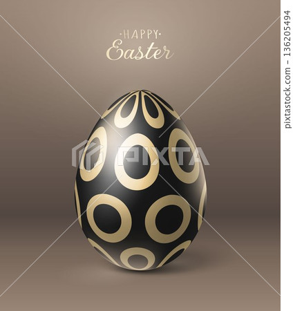 Easter golden black egg on a brown background. A minimalistic greeting card, an element for your design. 136205494
