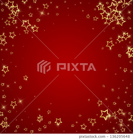 Twinkle stars scattered around randomly, flying, falling down, floating. Christmas celebration concept. Festive stars vector illustration on red background. Twinkle stars scattered around randomly, flying, falling down, floating. Christmas celebration concept. Festive stars vector illustration on red background. 136205648