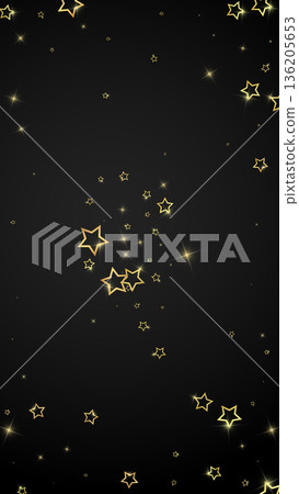 Starry night fairy tale background. Cute sparkling twinkles, christmas spirit in the air. Festive stars vector illustration on black background. 136205653