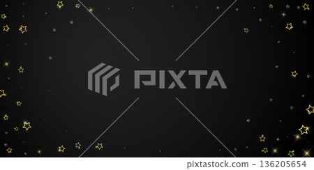 Christmas spirit. Scattered falling stars. Festive christmas confetty overlay template. Festive stars vector illustration on black background. 136205654