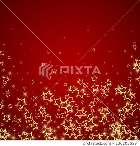 Christmas stars vector overlay. Magic stars luxury sparkling confetti. Christmas spirit. Festive stars vector illustration on red background. Christmas stars vector overlay. Magic stars luxury sparkling confetti. Christmas spirit. Festive stars vector illustration on red background. 136205659