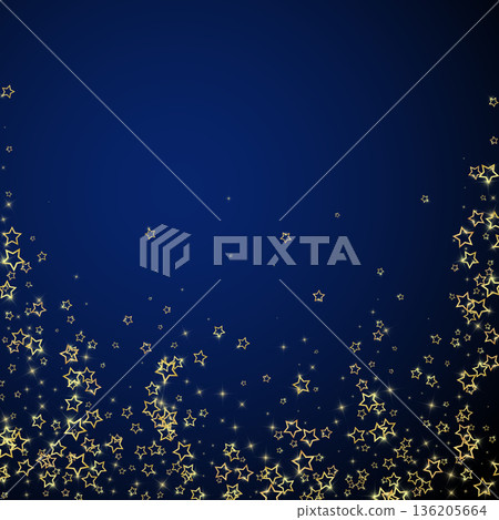 Starry night fairy tale background. Cute sparkling twinkles, christmas spirit in the air. Festive stars vector illustration on dark blue background. 136205664