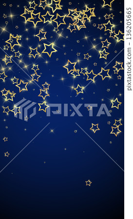 Starry night fairy tale background. Cute sparkling twinkles, christmas spirit in the air. Festive stars vector illustration on dark blue background. 136205665