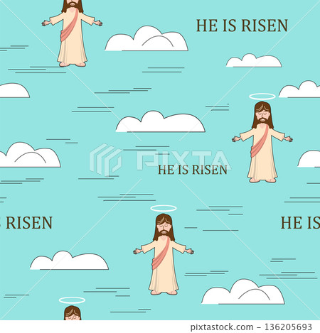 Seamless pattern He is risen, Easter, cross sky, cloud Seamless pattern He is risen, Easter, cross sky, cloud 136205693