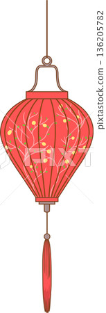 Illustration of red Vietnamese lantern with floral design. 136205782
