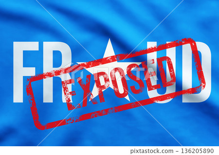 Somalian national flag with white letters FRAUD and red stamp EXPOSED on it. Somalian national flag with white letters FRAUD and red stamp EXPOSED on it. 136205890