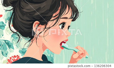 Girls brushing teeth Girls brushing teeth 136206304