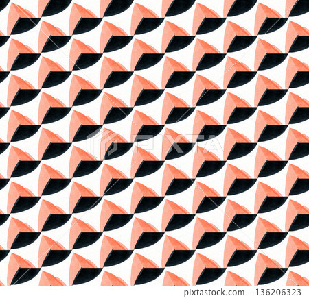 Watercolor Geometric Seamless Pattern with Coral and Black Abstract Triangles 136206323