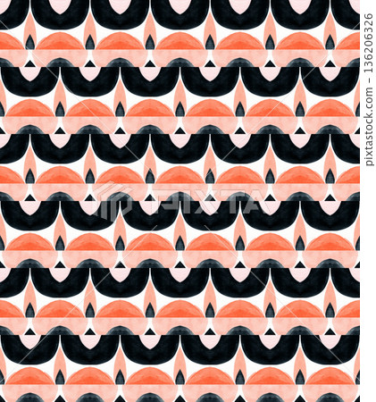 Watercolor Geometric Seamless Pattern with Coral and Black Abstract Triangles Watercolor Geometric Seamless Pattern with Coral and Black Abstract Triangles 136206326