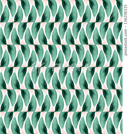 Watercolor Geometric Seamless Pattern with Green and Black Abstract Triangles 136206335