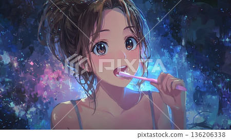 女孩刷牙 136206338
