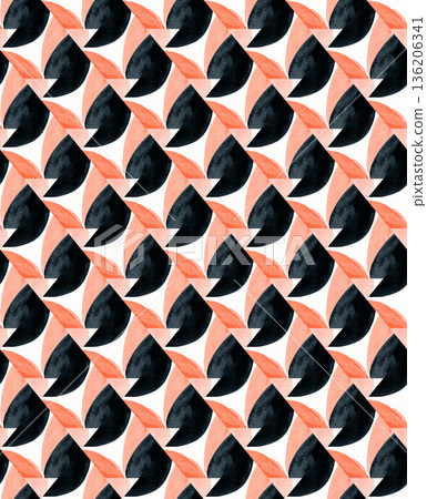 Watercolor Geometric Seamless Pattern with Coral and Black Abstract Triangles Watercolor Geometric Seamless Pattern with Coral and Black Abstract Triangles 136206341