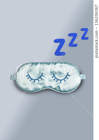 World Sleep day, Sleeping mask on dark background with copy space. Vertical World Sleep day, Sleeping mask on dark background with copy space. Vertical 136206367
