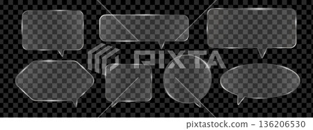 Transparent glass speech bubble with glossy liquid texture. Modern 3D chat icon for digital communication apps with realistic crystal-like speech design. Transparent glass speech bubble with glossy liquid texture. Modern 3D chat icon for digital communication apps with realistic crystal-like speech design. 136206530
