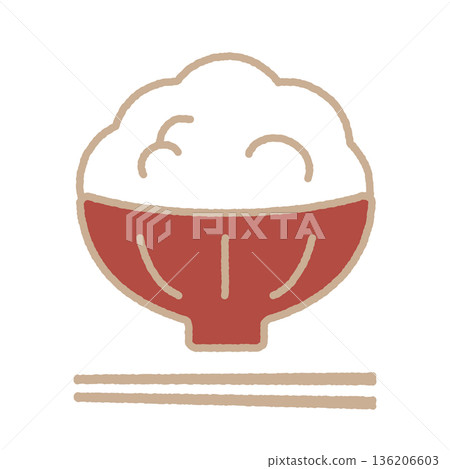 A simple and cute illustration of white rice served in a bowl A simple and cute illustration of white rice served in a bowl 136206603