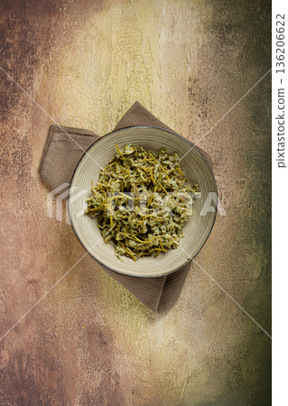 Jonjoli, Colchian klekachka, Georgian appetizer, pickled jonjoli, no people Jonjoli, Colchian klekachka, Georgian appetizer, pickled jonjoli, no people 136206622