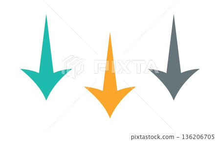 Minimal Down Arrow Icons Set in Teal Orange and Gray Flat Style for Navigation Direction Pointer Interface Design UI UX Elements 136206705