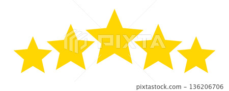 Five Star Rating Icon Illustration in Yellow Minimal Flat Design for Reviews Feedback Evaluation Quality Score Customer Experience Satisfaction Concept 136206706