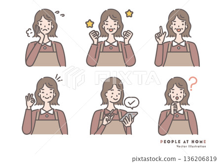 一組穿著圍裙的老婦人插圖 136206819