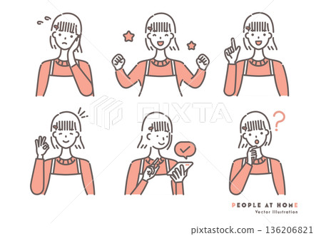 Illustration set of a woman wearing an apron Red two-tone 136206821