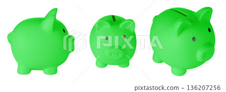 Set Piggy bank pig Green color on isolated white background 136207256
