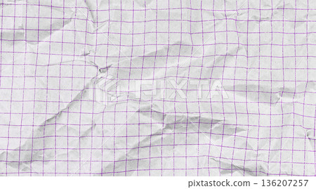 Wrinkled graph sheet with square cell pattern. Blue-tinted checkered texture ideal for educational 136207257