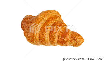 Delicious buttery croissant isolated on white. Gourmet bakery product for morning breakfast menu. Delicious buttery croissant isolated on white. Gourmet bakery product for morning breakfast menu. 136207260