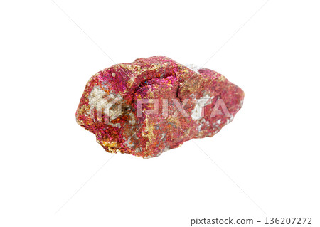 Metallic Chalcopyrite Rock with Iridescent Surface Isolated 136207272