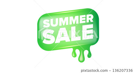 Green Summer Sale Sticker Liquid Design isolated on white background. Price sticker, abstract shape sticker, price tag, HOt sale or discount sticker, promotional badge label png. Summer banner 136207336