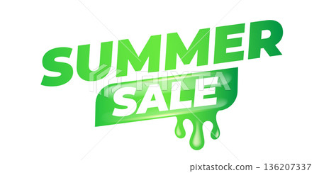 Green Summer Sale Sticker Liquid Design isolated on white background. Price sticker, abstract shape sticker, price tag, HOt sale or discount sticker, promotional badge label png. Summer banner 136207337