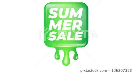 Green Summer Sale Sticker Liquid Design isolated on white background. Price sticker, abstract shape sticker, price tag, HOt sale or discount sticker, promotional badge label png. Summer banner 136207338