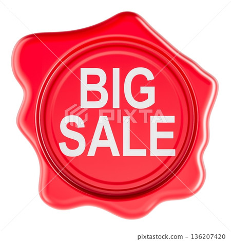 Big Sale, red wax seal. 3D rendering 136207420