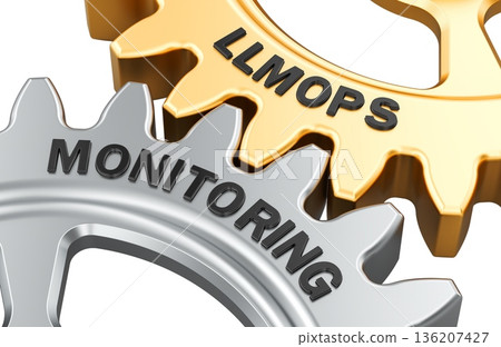 LLMOPS and Monitoring concept, interlocking gears. 3D rendering 136207427