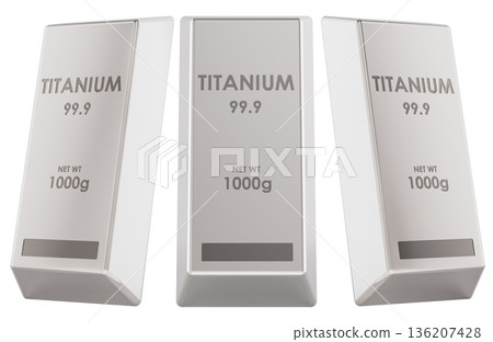 Titanium ingots, front and side views. 3D rendering 136207428