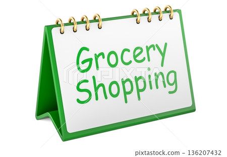Grocery Shopping concept with desk calendar. 3D rendering 136207432