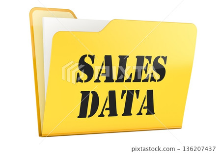 Sales Data, yellow file folder. 3D rendering Sales Data, yellow file folder. 3D rendering 136207437