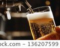 Fresh Lager Poured From Draft Dispenser 136207599