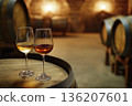 Glasses Of Wine On Barrel Surface 136207601