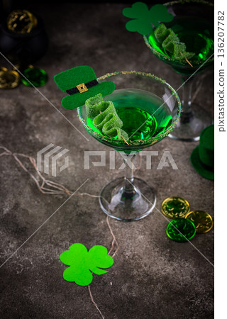 Green cocktail for St. Patrick day Green cocktail for St. Patrick day 136207782