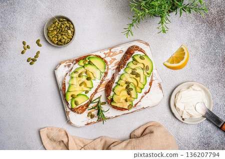 Toast with avocado Toast with avocado 136207794