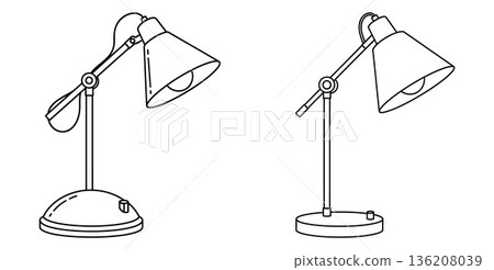 Line art illustration featuring two study lamps with adjustable arms for design 136208039