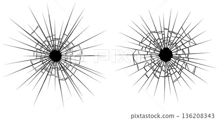 Shattered glass set with radial crack patterns, design element templates for projects 136208343