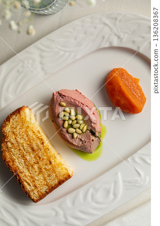Liver pate appetizer with toast and garnish Liver pate appetizer with toast and garnish 136208367