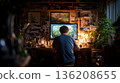 Creative journey unfolds in a cozy artist's studio filled with inspiration 136208655